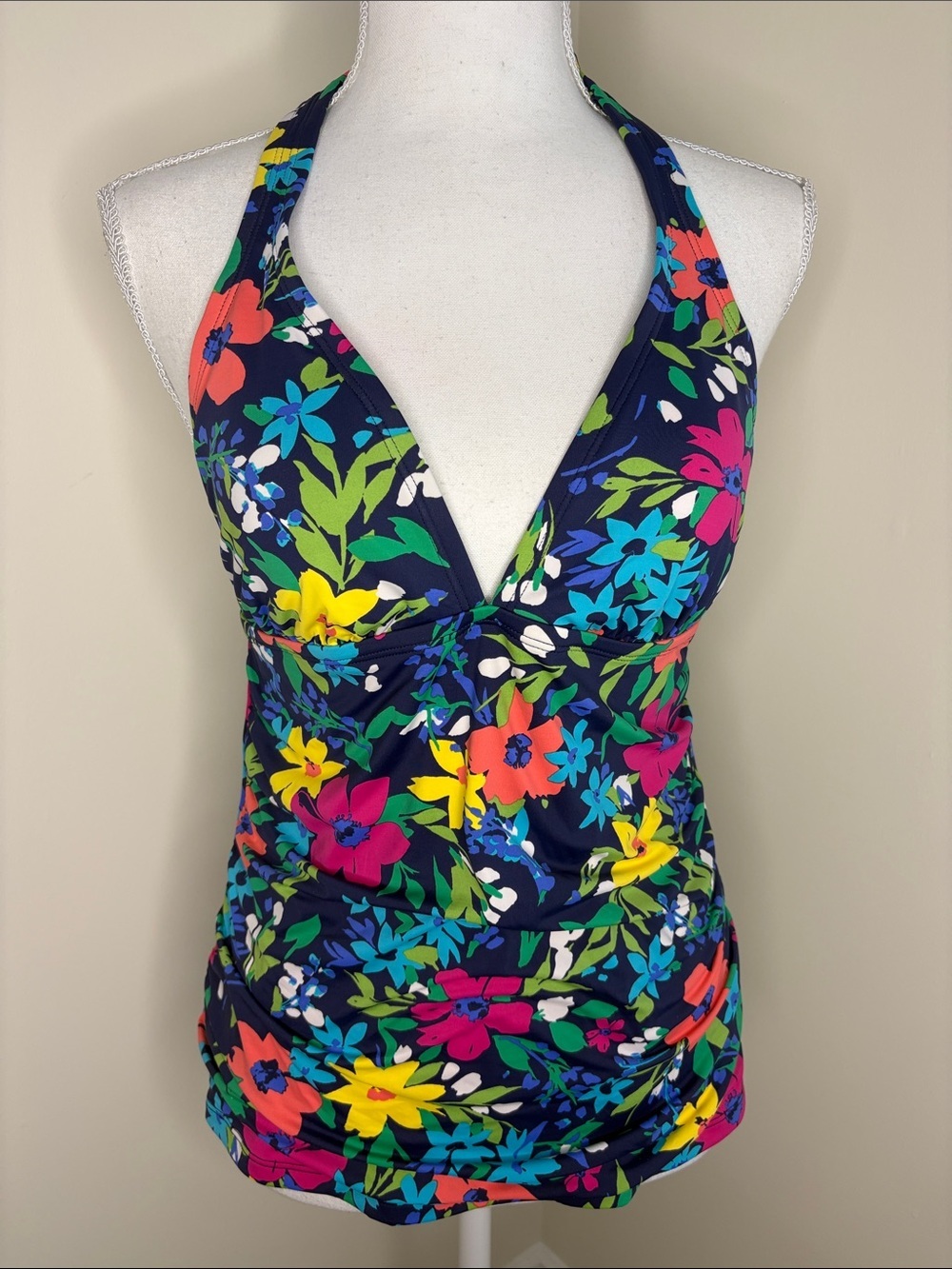Nautica “Deepsea” Navy Floral Halter Tankini. Large